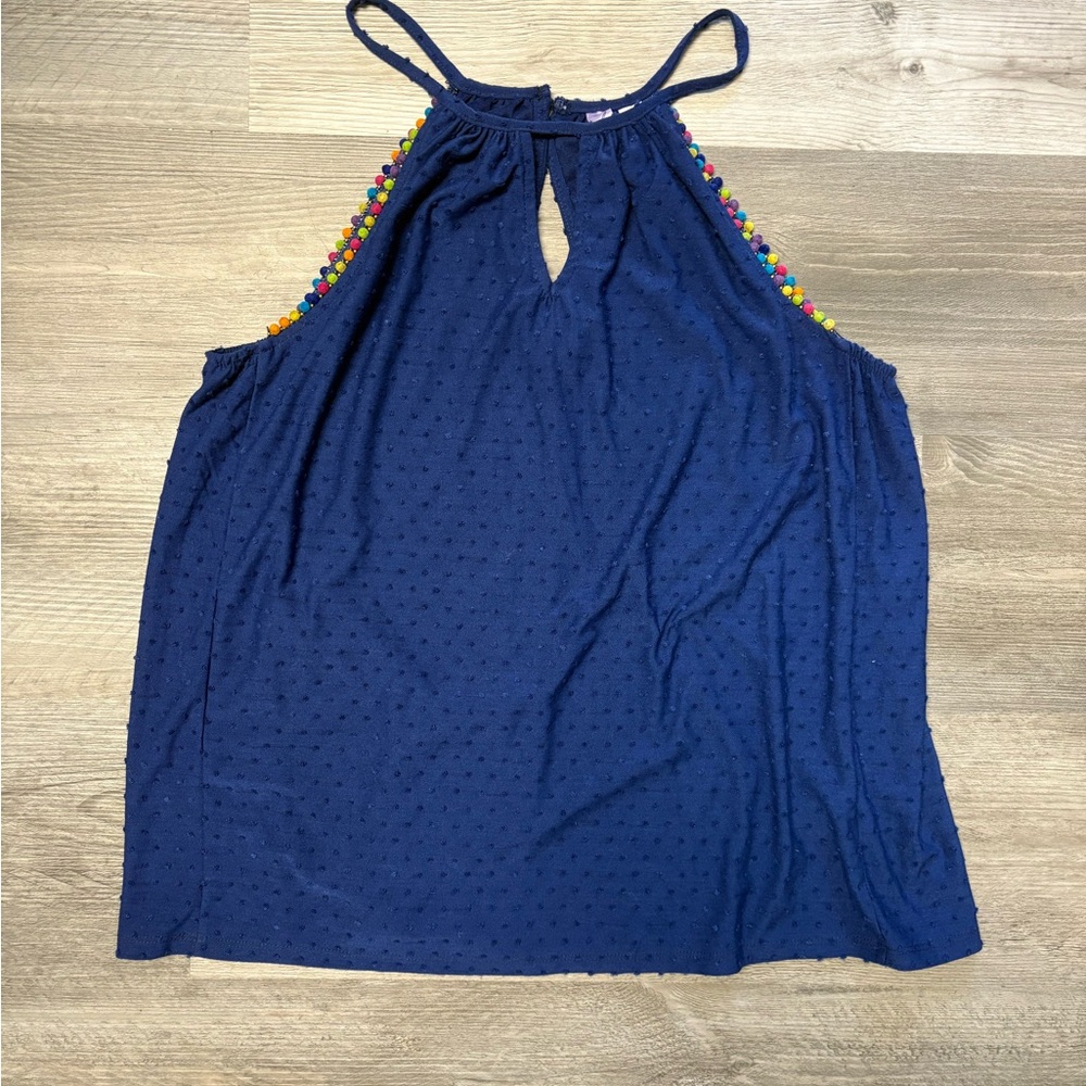 Alya Navy Tank with Pom Trim